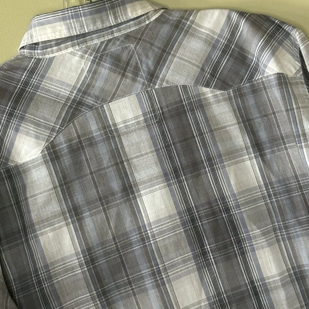 Levi's Shirt Men's Large Western Pearl‎ Snap Plaid Long Sleeve Gray Blue Cowboy